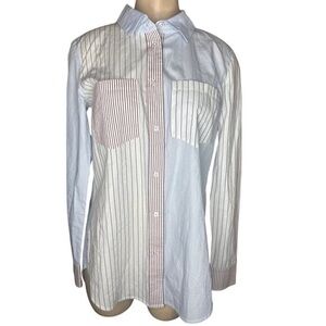 Veronica Beard Jeans Adin Button‑Down Shirt XS Abstract Red White Stripe & Blue